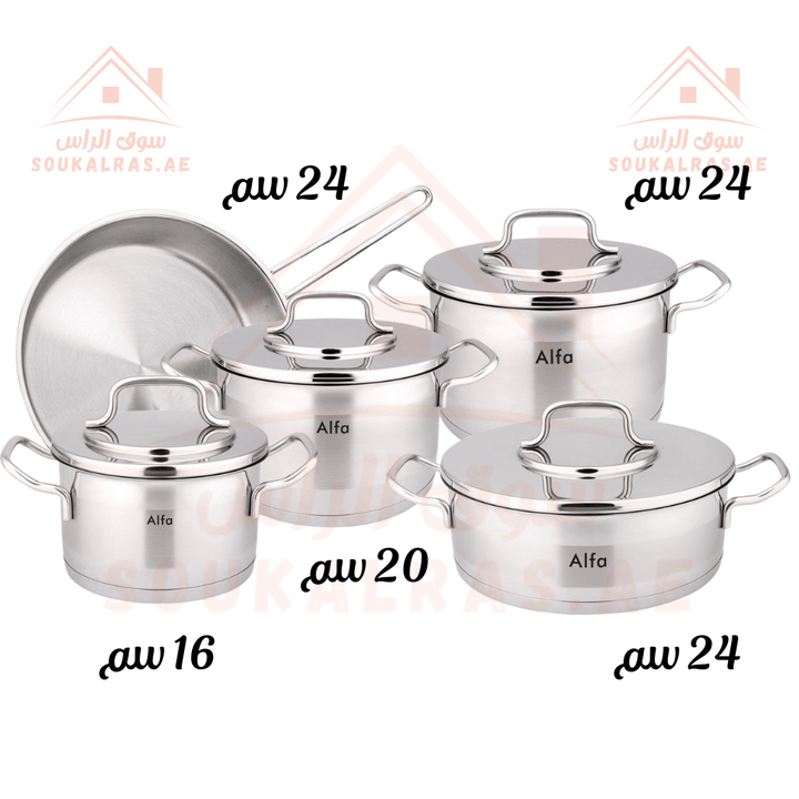 Alfa 9 - Piece Premium 18/10 Stainless Steel Cookware Set | perfect for versatile cooking | Made in Türkiye - Souk Al Ras