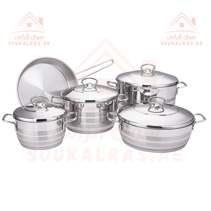 Astra 9 - Piece Stainless Steel Cookware Set | Premium 18/10 Stainless Steel | Made in Turkey - Souk Al RasCookware Sets