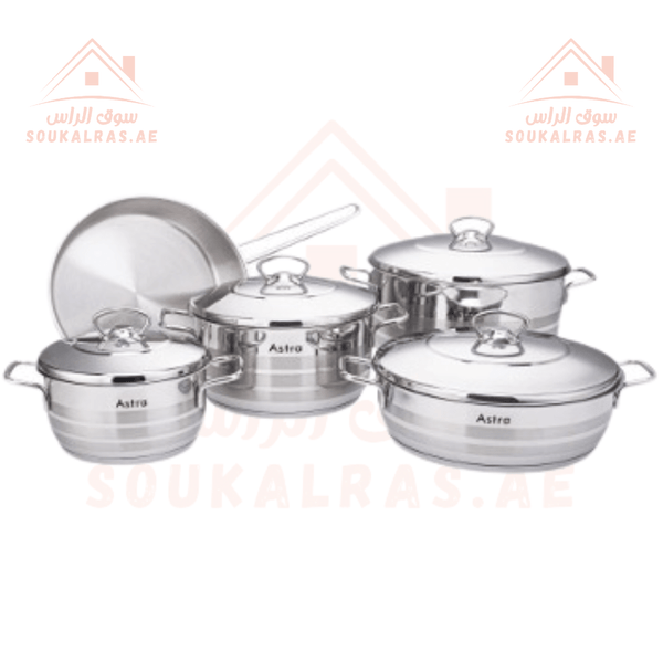 Astra 9 - Piece Stainless Steel Cookware Set | Premium 18/10 Stainless Steel | Made in Turkey - Souk Al RasCookware Sets