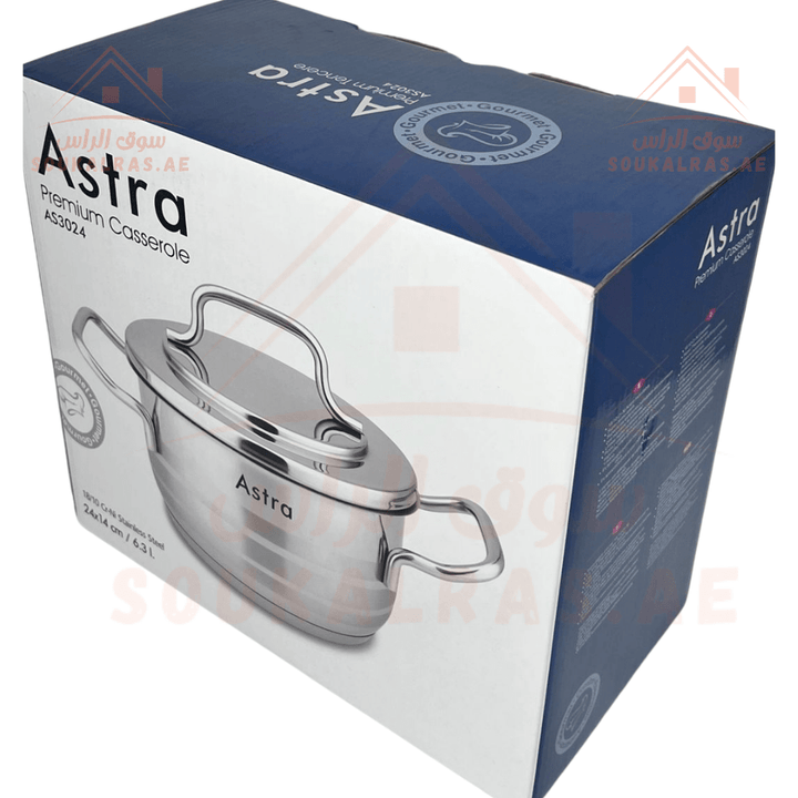 Astra Premium 6.3 L Pot | Premium Quality 10/18 Stainless Steel Cookware | Ideal for Modern Kitchens | Made in Turkey | 3 Years Warranty | HM model - Souk Al Ras