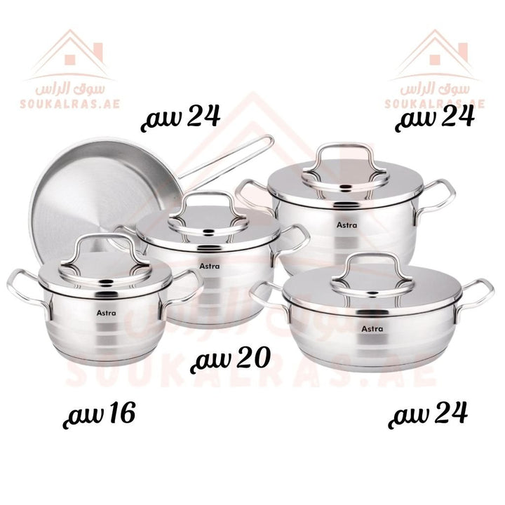 Astra Premium 9 - Piece Stainless Steel Cookware Set | 3 - Year Warranty | Premium 18/10 Stainless Steel | Made in Turkey - Souk Al Ras