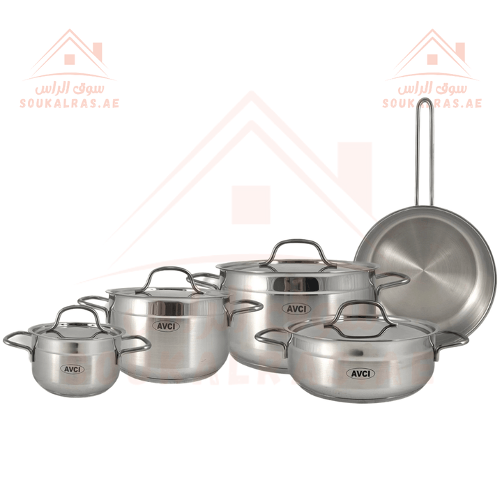 AVCI Alfa 9Pcs Stainless Steel 18/10 Cookware Set with Induction & Solar Base | Made in Turkey |5 - Year Warranty - Souk Al RasCookware Sets