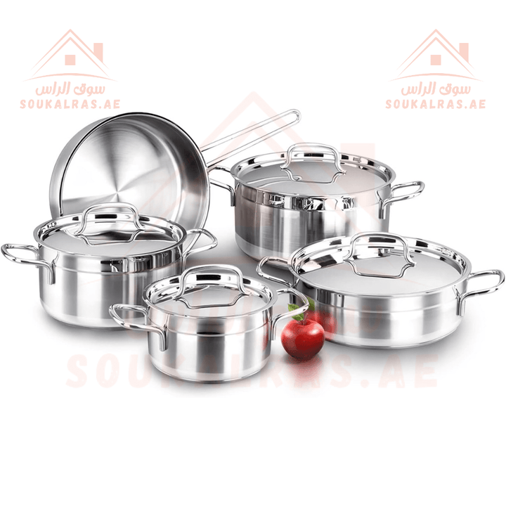 AVCI Alfa 9Pcs Stainless Steel 18/10 Cookware Set with Induction & Solar Base | Made in Turkey |5 - Year Warranty - Souk Al RasCookware Sets