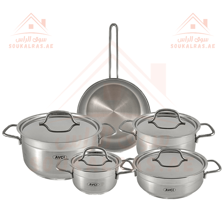 AVCI Alfa 9Pcs Stainless Steel 18/10 Cookware Set with Induction & Solar Base | Made in Turkey |5 - Year Warranty - Souk Al RasCookware Sets