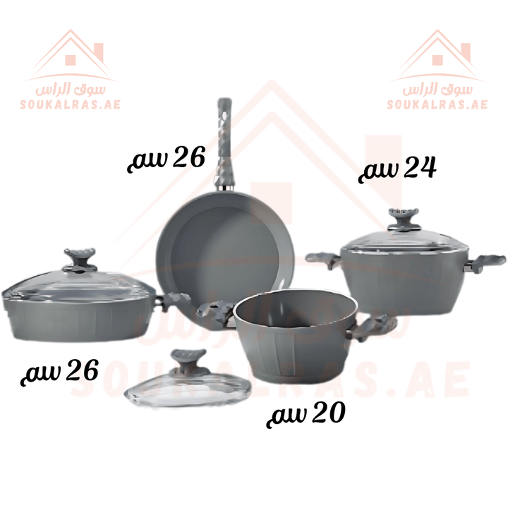 AVCI Home Maker FARAH 7 - Piece Cookware Set | Non - Stick Ceramic | Made in Turkey | PFOA - free| Size 20cm, 24cm Deep Pots, 26cm Low Pot & Fry Pan - Souk Al Ras