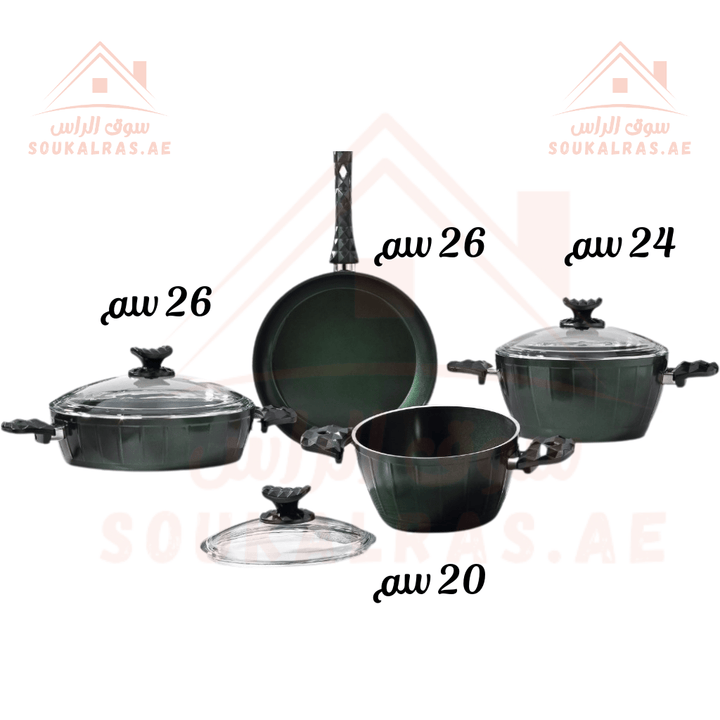 AVCI Home Maker FARAH 7 - Piece Cookware Set | Non - Stick Ceramic | Made in Turkey | PFOA - free| Size 20cm, 24cm Deep Pots, 26cm Low Pot & Fry Pan - Souk Al Ras