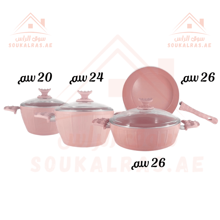 AVCI Home Maker FARAH 7 - Piece Cookware Set | Non - Stick Ceramic | Made in Turkey | PFOA - free| Size 20cm, 24cm Deep Pots, 26cm Low Pot & Fry Pan - Souk Al Ras