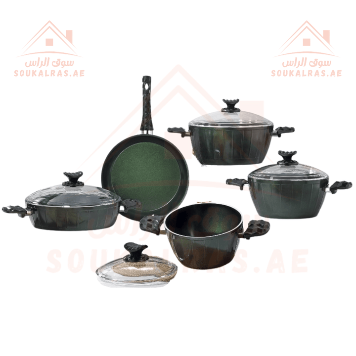 AVCI Home Maker FARAH 9 - Piece Cookware Set | Non - Stick Ceramic Surface | Made in Turkey | PFOA Free | Sizes 20cm, 24cm, 28 cm , 28 cm, 28 cm | | Premium Quality - Souk Al Ras