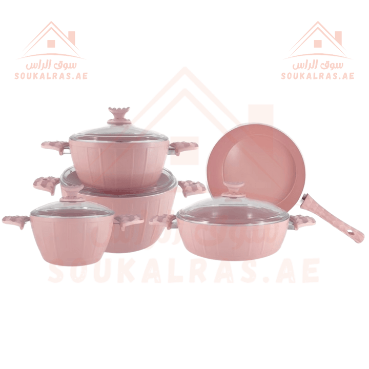 AVCI Home Maker FARAH 9 - Piece Cookware Set | Non - Stick Ceramic Surface | Made in Turkey | PFOA Free | Sizes 20cm, 24cm, 28 cm , 28 cm, 28 cm | | Premium Quality - Souk Al Ras