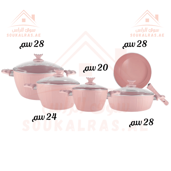 AVCI Home Maker FARAH 9 - Piece Cookware Set | Non - Stick Ceramic Surface | Made in Turkey | PFOA Free | Sizes 20cm, 24cm, 28 cm , 28 cm, 28 cm | | Premium Quality - Souk Al Ras