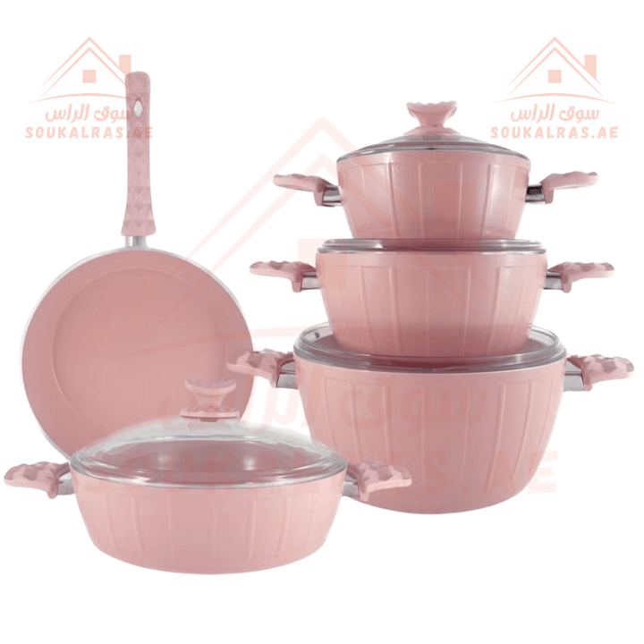 AVCI Home Maker FARAH 9 - Piece Cookware Set | Non - Stick Ceramic Surface | Made in Turkey | PFOA Free | Sizes 20cm, 24cm, 28 cm , 28 cm, 28 cm | | Premium Quality - Souk Al Ras