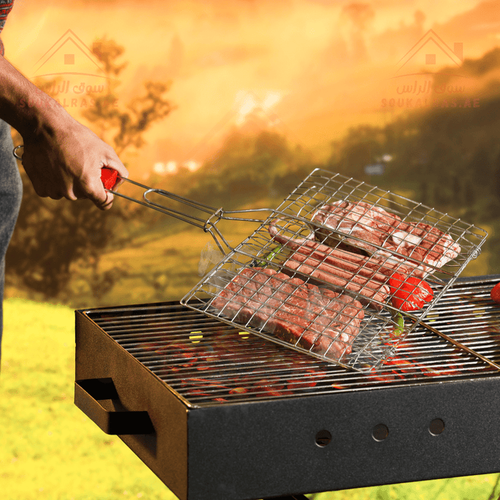 Barbecue Grill with Wooden Handle - Portable & Foldable BBQ Grill - Souk Al RasBBQ Grills