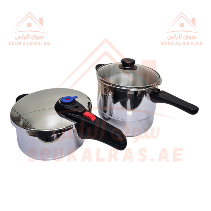 Blumen 4 - Piece Stainless Steel Pressure Cooker Set | 7L & 4L Capacity | High - Quality Cooking Essentials - Souk Al Ras