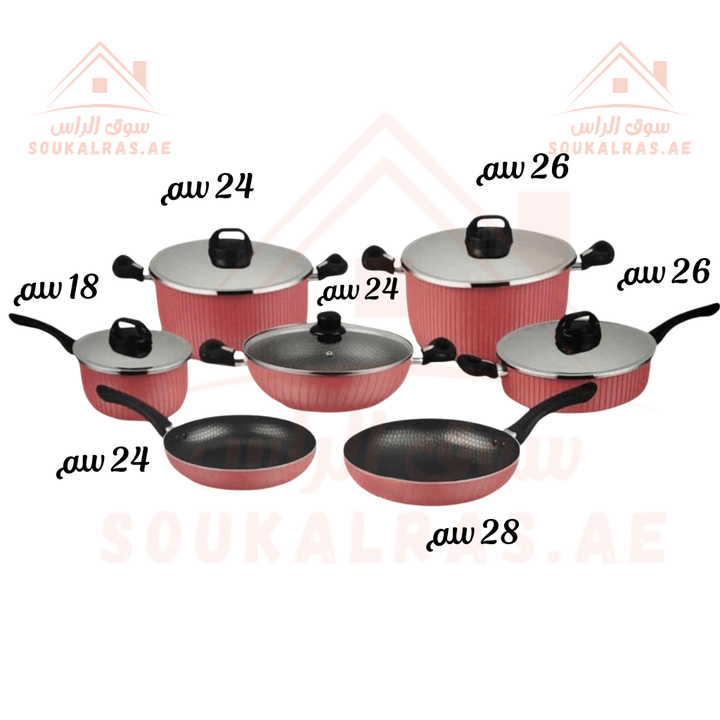 Blumen Stainless steal Non - Stick Cookware Set with Aluminum Body, 12 Pcs - Souk Al RasCookware Sets