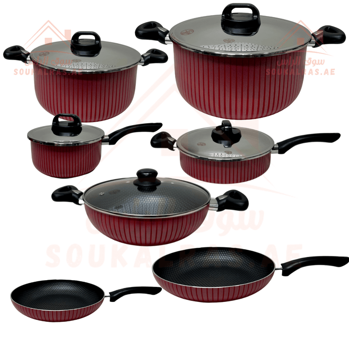 Blumen Stainless steal Non - Stick Cookware Set with Aluminum Body, 12 Pcs - Souk Al RasCookware Sets