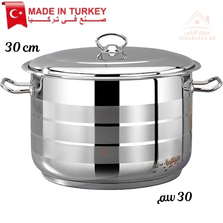 Bonera 30CM heavy - duty casserole. 18/10 stainless steel, perfect for meals, stews, and curries. Made in Turkey - Souk Al Ras