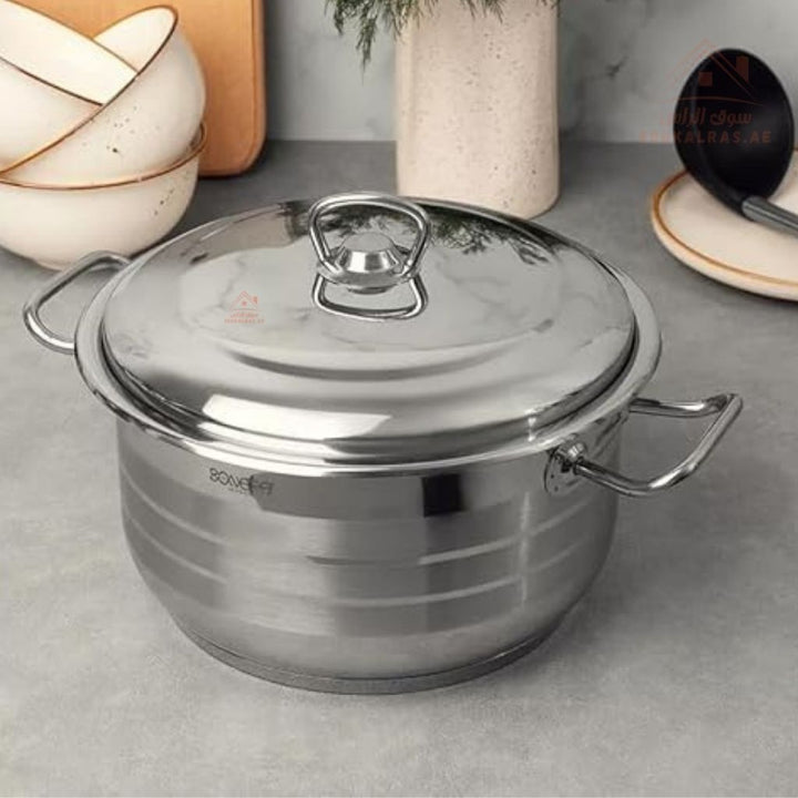 Bonera 32CM heavy - duty casserole. 18/10 stainless steel, perfect for meals, stews, and curries. Made in Turkey - Souk Al Ras