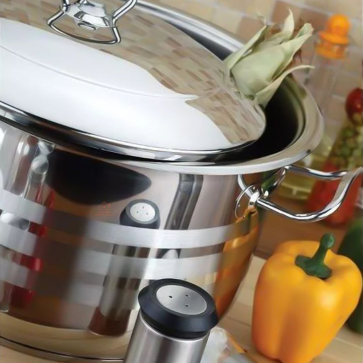 Bonera 32CM heavy - duty casserole. 18/10 stainless steel, perfect for meals, stews, and curries. Made in Turkey - Souk Al Ras
