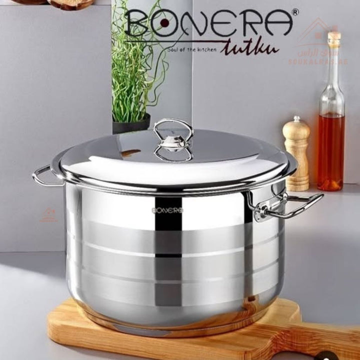 Bonera 34CM heavy - duty casserole. 18/10 stainless steel, perfect for meals, stews, and curries. Made in Turkey - Souk Al Ras