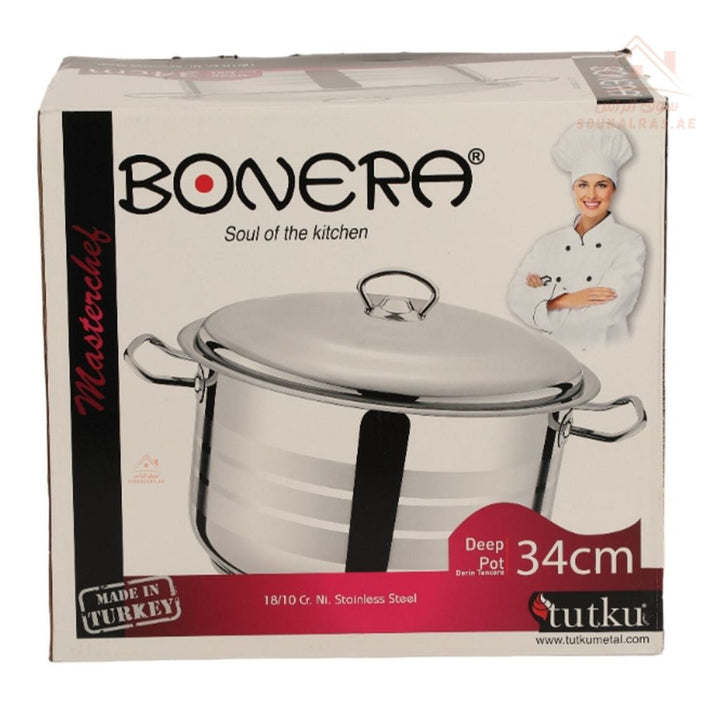Bonera 34CM heavy - duty casserole. 18/10 stainless steel, perfect for meals, stews, and curries. Made in Turkey - Souk Al Ras
