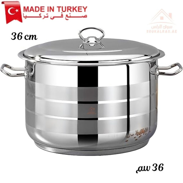 Bonera 36CM heavy - duty casserole. 18/10 stainless steel, perfect for large meals, stews, and curries. Made in Turkey - Souk Al Ras
