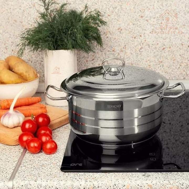 Bonera 36CM heavy - duty casserole. 18/10 stainless steel, perfect for large meals, stews, and curries. Made in Turkey - Souk Al Ras