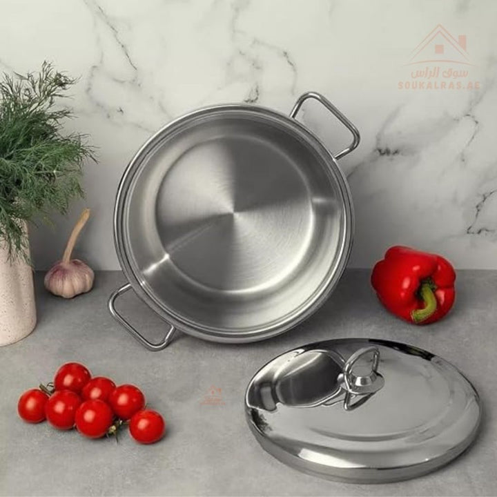 Bonera 40CM heavy - duty casserole. 18/10 stainless steel, perfect for large meals, stews, and curries. Made in Turkey - Souk Al Ras