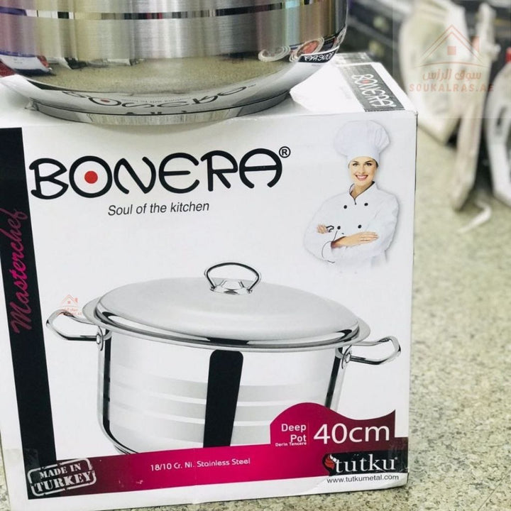 Bonera 40CM heavy - duty casserole. 18/10 stainless steel, perfect for large meals, stews, and curries. Made in Turkey - Souk Al Ras