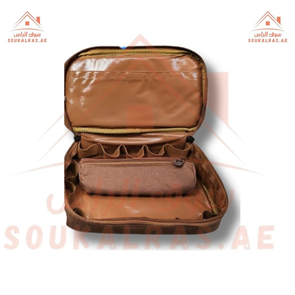 Brown Multi - Functional Organizer Bag – Includes Zipper Pouch & Elastic Compartments - Souk Al Rascamping