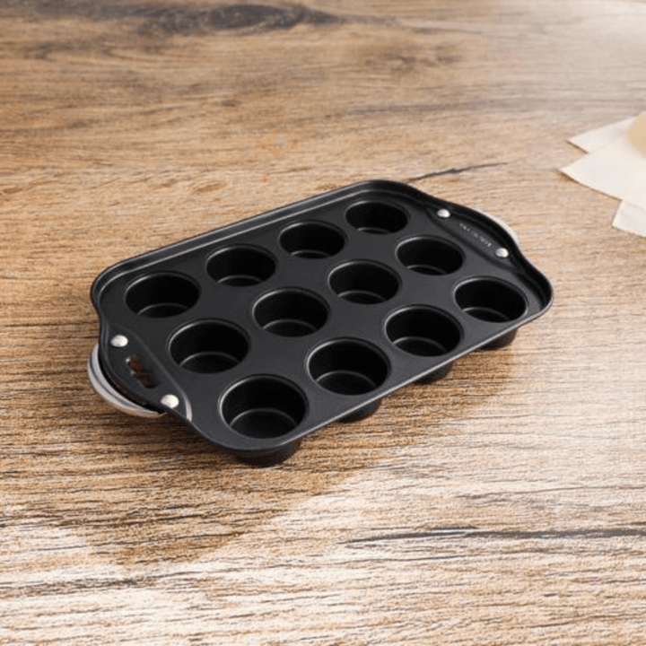 Carbon Steel Muffin Pan with Loose Base - Non - Stick Coating - 12 Cups Baking Pan - Souk Al RasBakeware