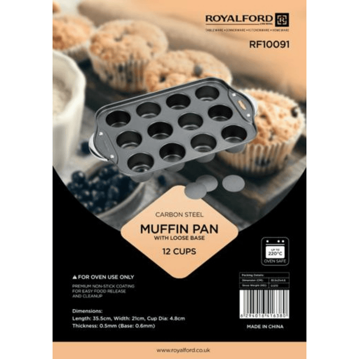 Carbon Steel Muffin Pan with Loose Base - Non - Stick Coating - 12 Cups Baking Pan - Souk Al RasBakeware