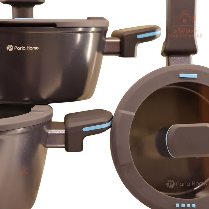 Challenger Series 9 - Piece Crystal Ceramic Cookware Set| 3 Casseroles, 1 Saucepan, 1 Frying Pan | Premium Scratch - Resistant & Induction Base - Souk Al Ras