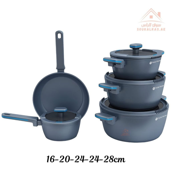 Challenger Series 9 - Piece Crystal Ceramic Cookware Set| 3 Casseroles, 1 Saucepan, 1 Frying Pan | Premium Scratch - Resistant & Induction Base - Souk Al Ras