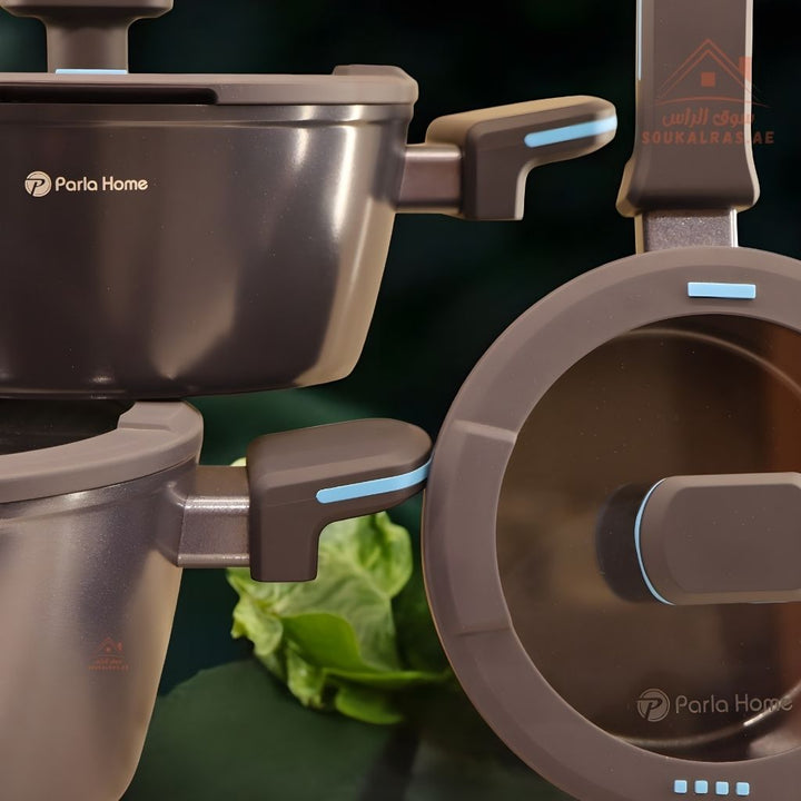 Challenger Series 9 - Piece Crystal Ceramic Cookware Set| 3 Casseroles, 1 Saucepan, 1 Frying Pan | Premium Scratch - Resistant & Induction Base - Souk Al Ras
