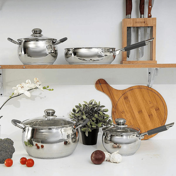 Cookware Set of 7 - Highly Durable Design - PFOA Free - Silver Stainless Steel - Souk Al RasCookware Sets