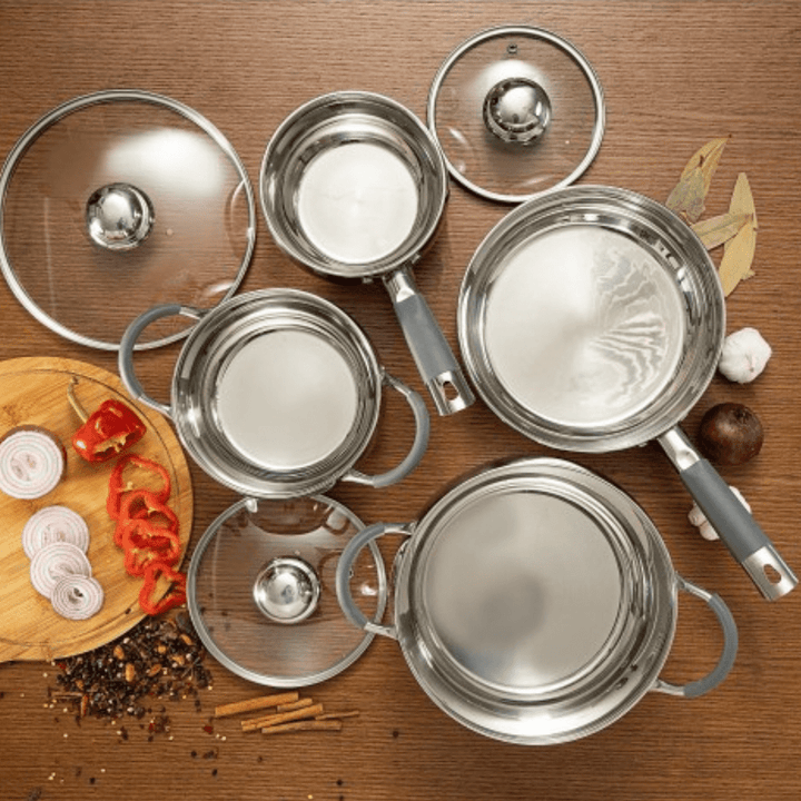 Cookware Set of 7 - Highly Durable Design - PFOA Free - Silver Stainless Steel - Souk Al RasCookware Sets