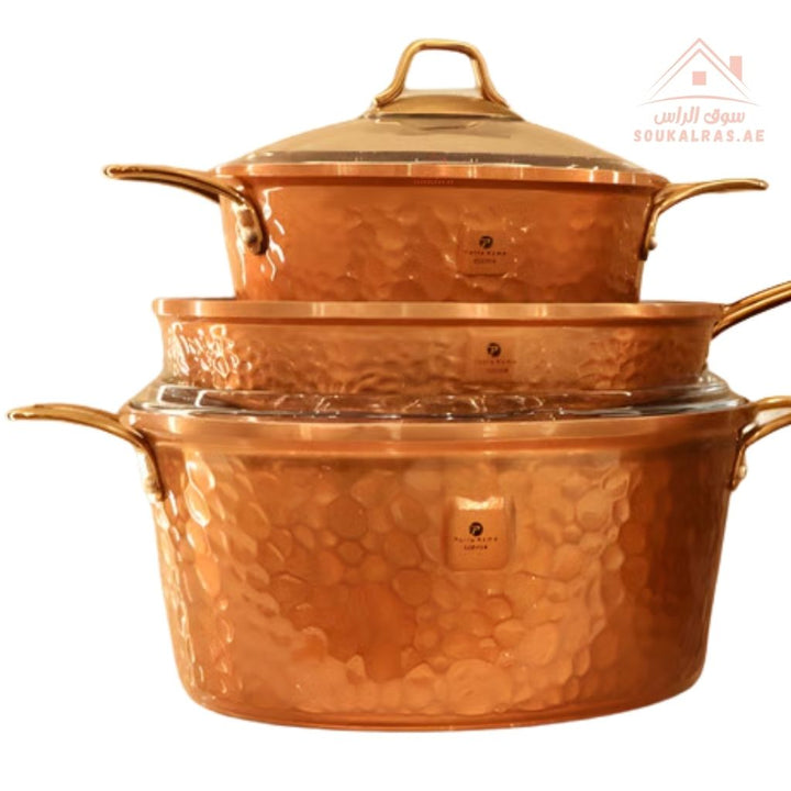 Copper Series 9 - Piece Premium Granite Cookware Set | Die - Cast Aluminum & German Granite| Made in Turkey| Perfect heat distribution & elegant hammered design. - Souk Al Ras
