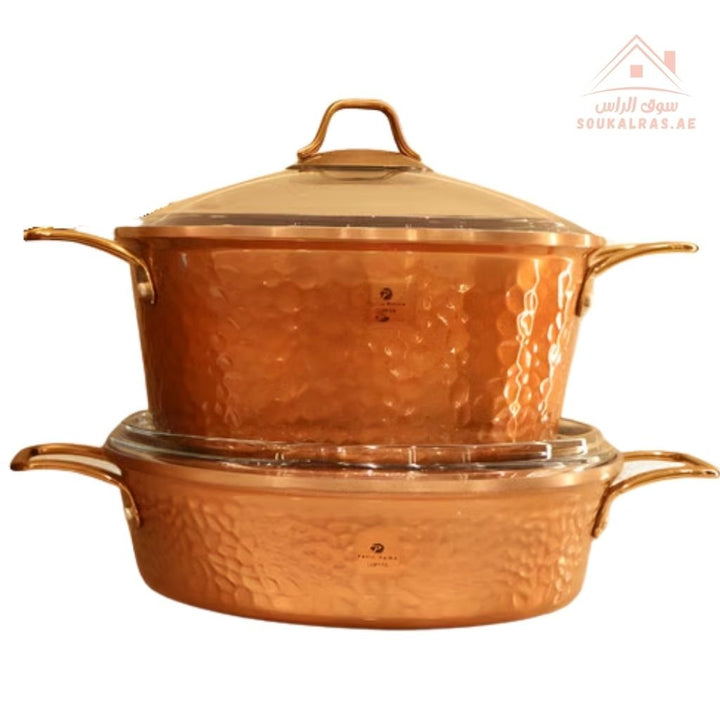 Copper Series 9 - Piece Premium Granite Cookware Set | Die - Cast Aluminum & German Granite| Made in Turkey| Perfect heat distribution & elegant hammered design. - Souk Al Ras