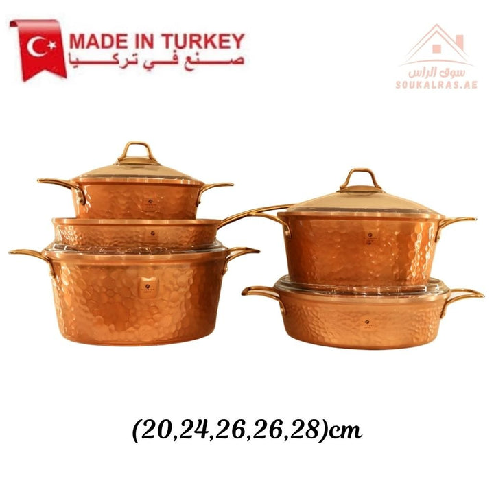 Copper Series 9 - Piece Premium Granite Cookware Set | Die - Cast Aluminum & German Granite| Made in Turkey| Perfect heat distribution & elegant hammered design. - Souk Al Ras