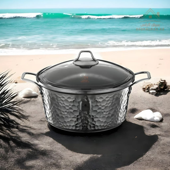 Copper Series Platinum 9 - Piece Cookware Set | Die - Cast Aluminium & German Granite | Made in Turkey| Perfect heat distribution & elegant hammered design. - Souk Al Ras