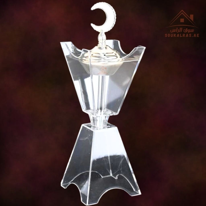 Crescent Crystal Bakhoor Burner | Gold & Silver | Premium Acrylic Oud & Incense Holder | Luxury Arabic Home Décor - Souk Al Ras