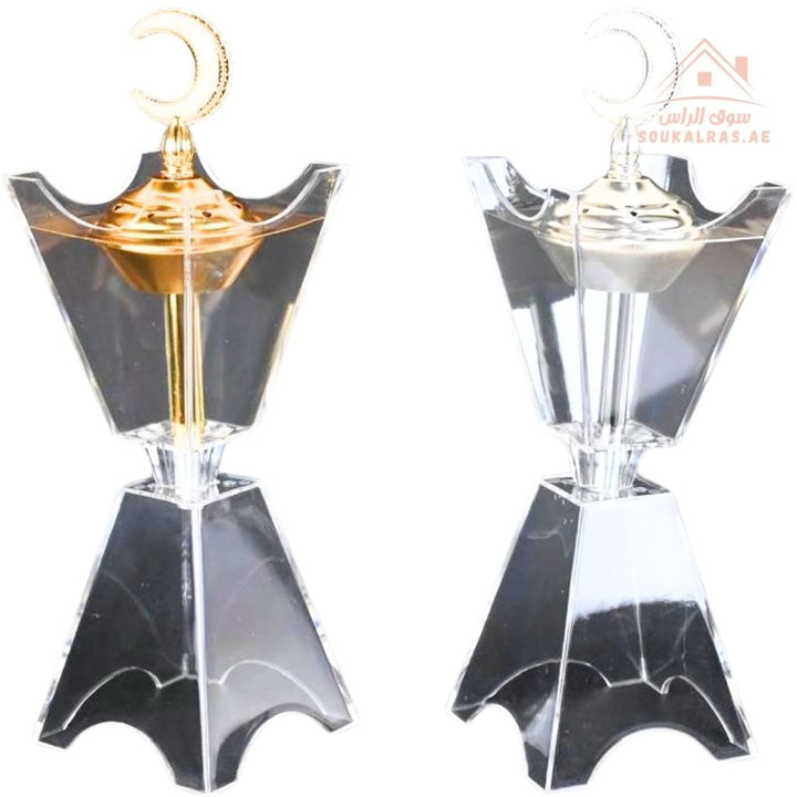 Crescent Crystal Bakhoor Burner | Gold & Silver | Premium Acrylic Oud & Incense Holder | Luxury Arabic Home Décor - Souk Al Ras