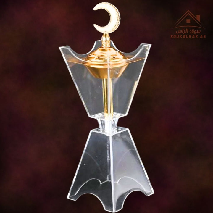 Crescent Crystal Bakhoor Burner | Gold & Silver | Premium Acrylic Oud & Incense Holder | Luxury Arabic Home Décor - Souk Al Ras