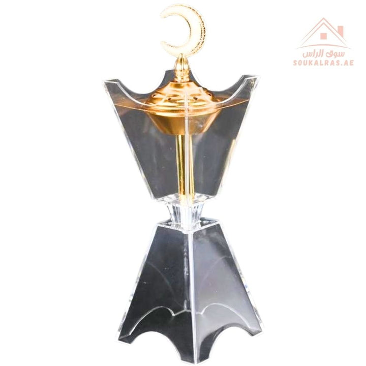 Crescent Crystal Bakhoor Burner | Gold & Silver | Premium Acrylic Oud & Incense Holder | Luxury Arabic Home Décor - Souk Al Ras