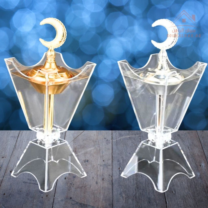 Crescent Moon Crystal Bakhoor Burner | Gold & Silver | Elegant Oud & Incense Holder | Luxury Arabic Home Décor - Souk Al Ras