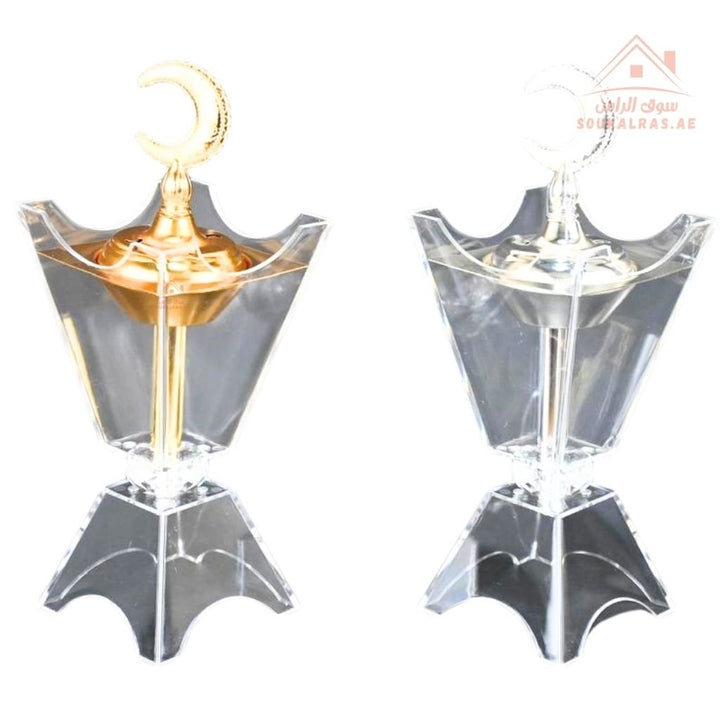 Crescent Moon Crystal Bakhoor Burner | Gold & Silver | Elegant Oud & Incense Holder | Luxury Arabic Home Décor - Souk Al Ras