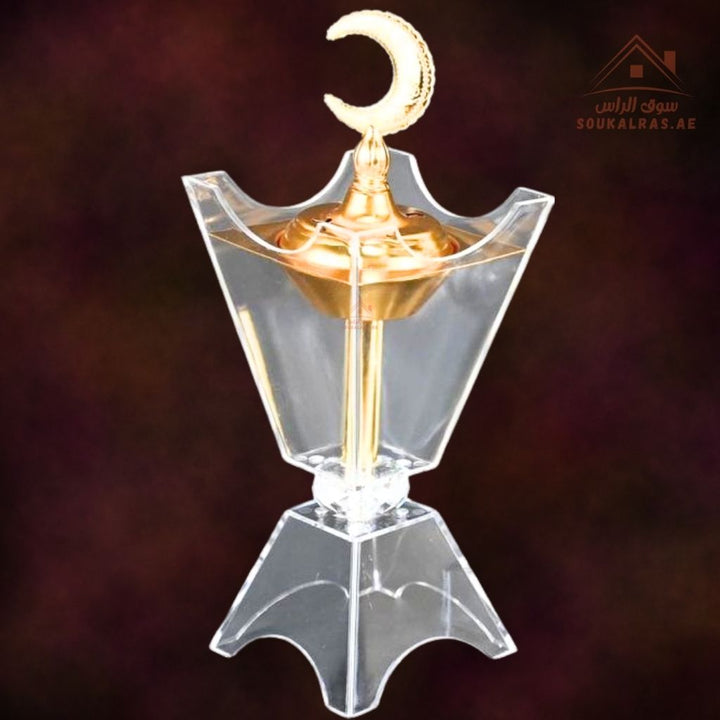 Crescent Moon Crystal Bakhoor Burner | Gold & Silver | Elegant Oud & Incense Holder | Luxury Arabic Home Décor - Souk Al Ras