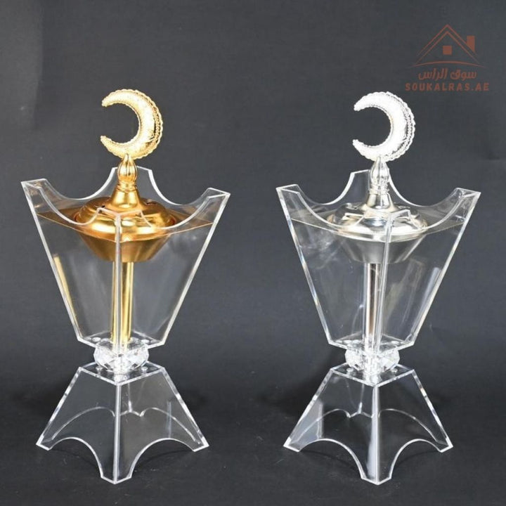 Crescent Moon Crystal Bakhoor Burner | Gold & Silver | Elegant Oud & Incense Holder | Luxury Arabic Home Décor - Souk Al Ras