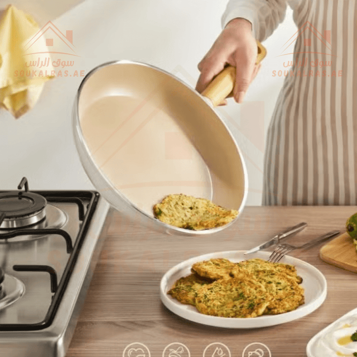 Crystal 7 - Piece Cooking Set | Ceramic Cookware with Wooden Handles |Made in Turkey - Souk Al Ras