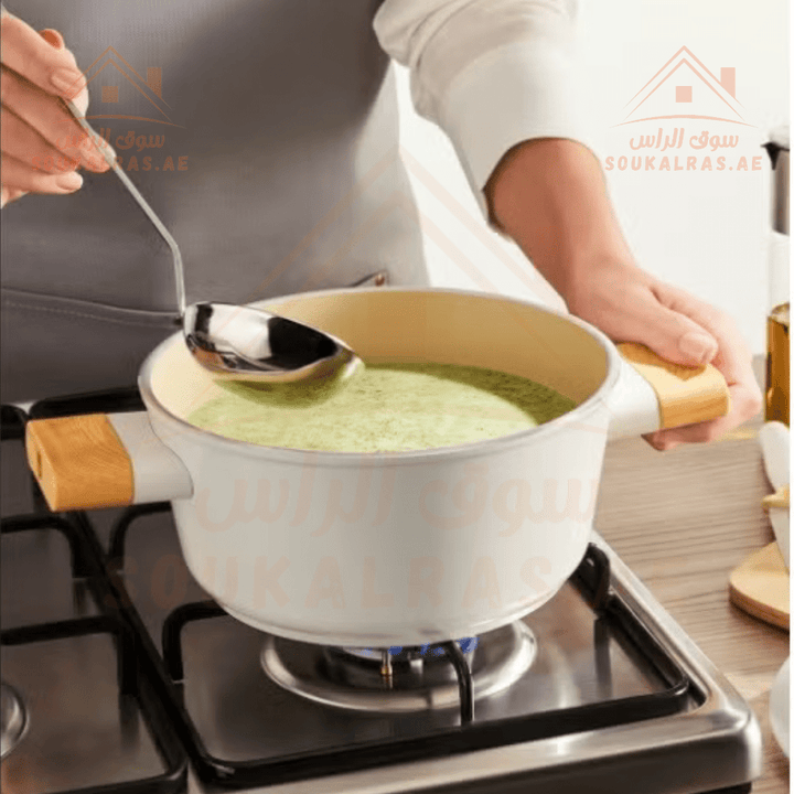 Crystal 7 - Piece Cooking Set | Ceramic Cookware with Wooden Handles |Made in Turkey - Souk Al Ras